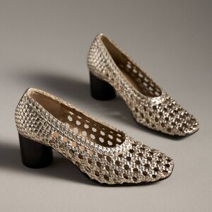 NWOB Anthropologie Pilcro Woven Ballet Heels Pumps Shoes Gold Size 40 or‎ US 9